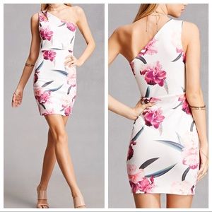 NWOT Forever 21 Floral One Shoulder Scuba Dress